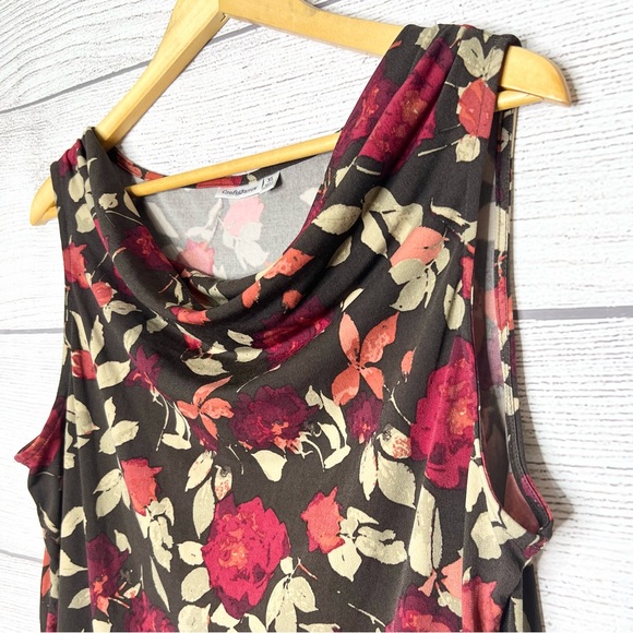 Croft & Barrow Red & !Brown Fall Floral Cowl Neck Sleeveless Blouse Top Size XL - Picture 4 of 8